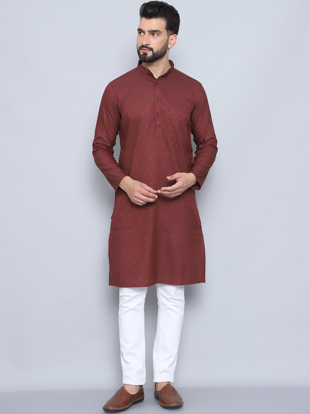 Even Apparels Men's Pure Cotton Maroon Kurta
