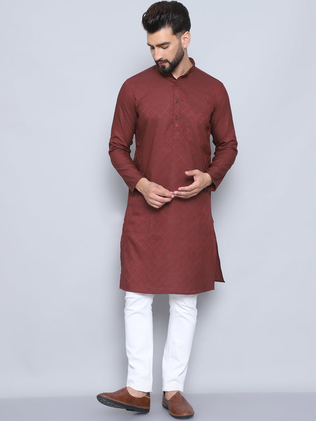 Even Apparels Men's Pure Cotton Maroon Kurta