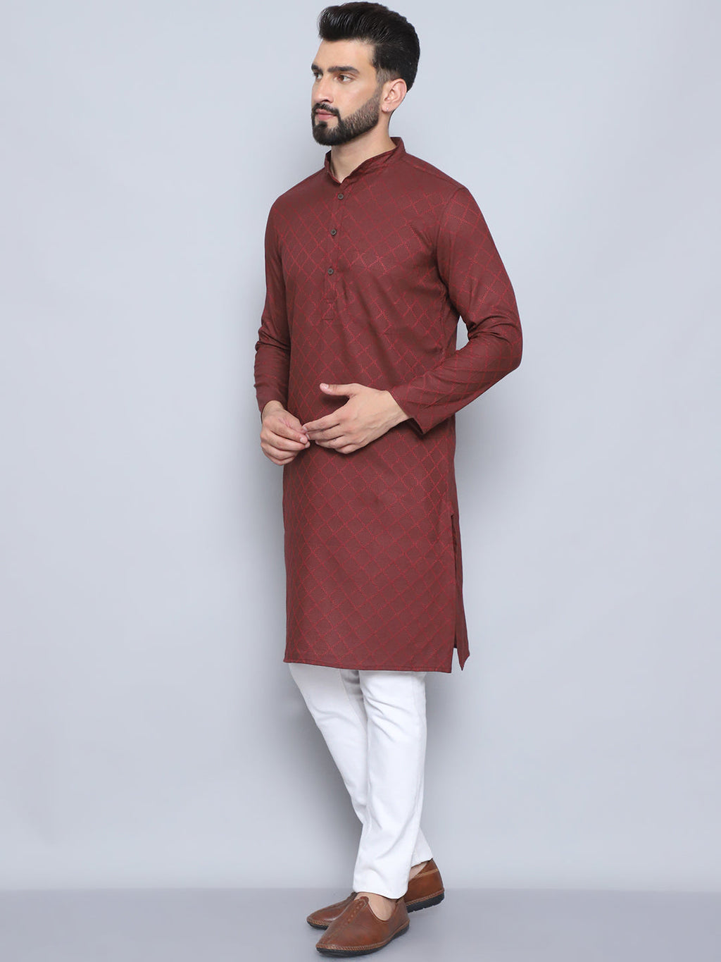 Even Apparels Men's Pure Cotton Maroon Kurta
