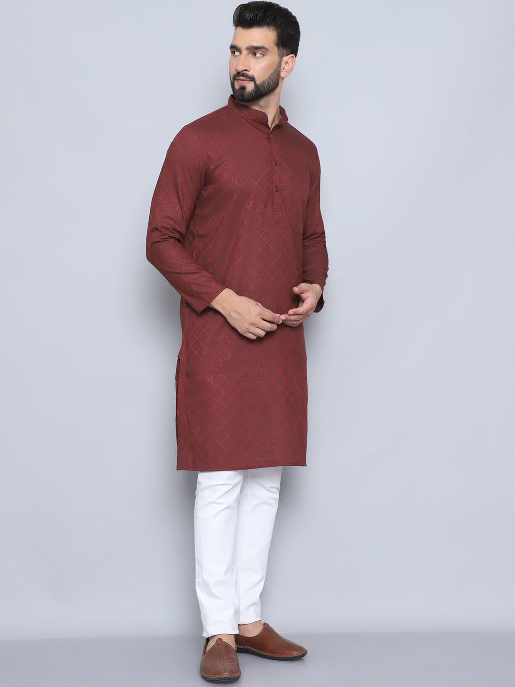 Even Apparels Men's Pure Cotton Maroon Kurta