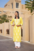 Rangreza Ethnic Liya Chikankari Rayon Kurta Yellow