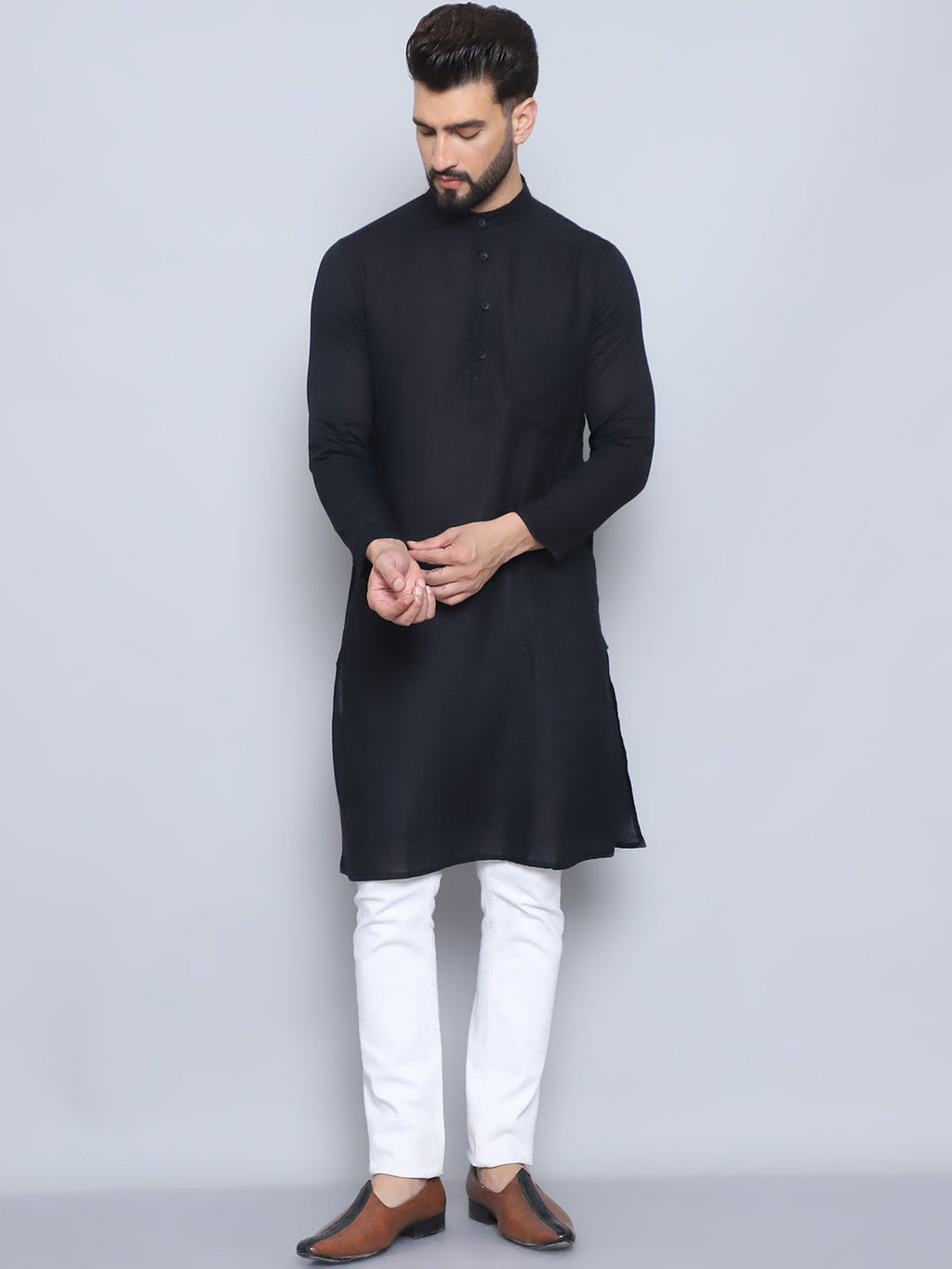 Even Apparels Men's Pure Cotton Black Kurta
