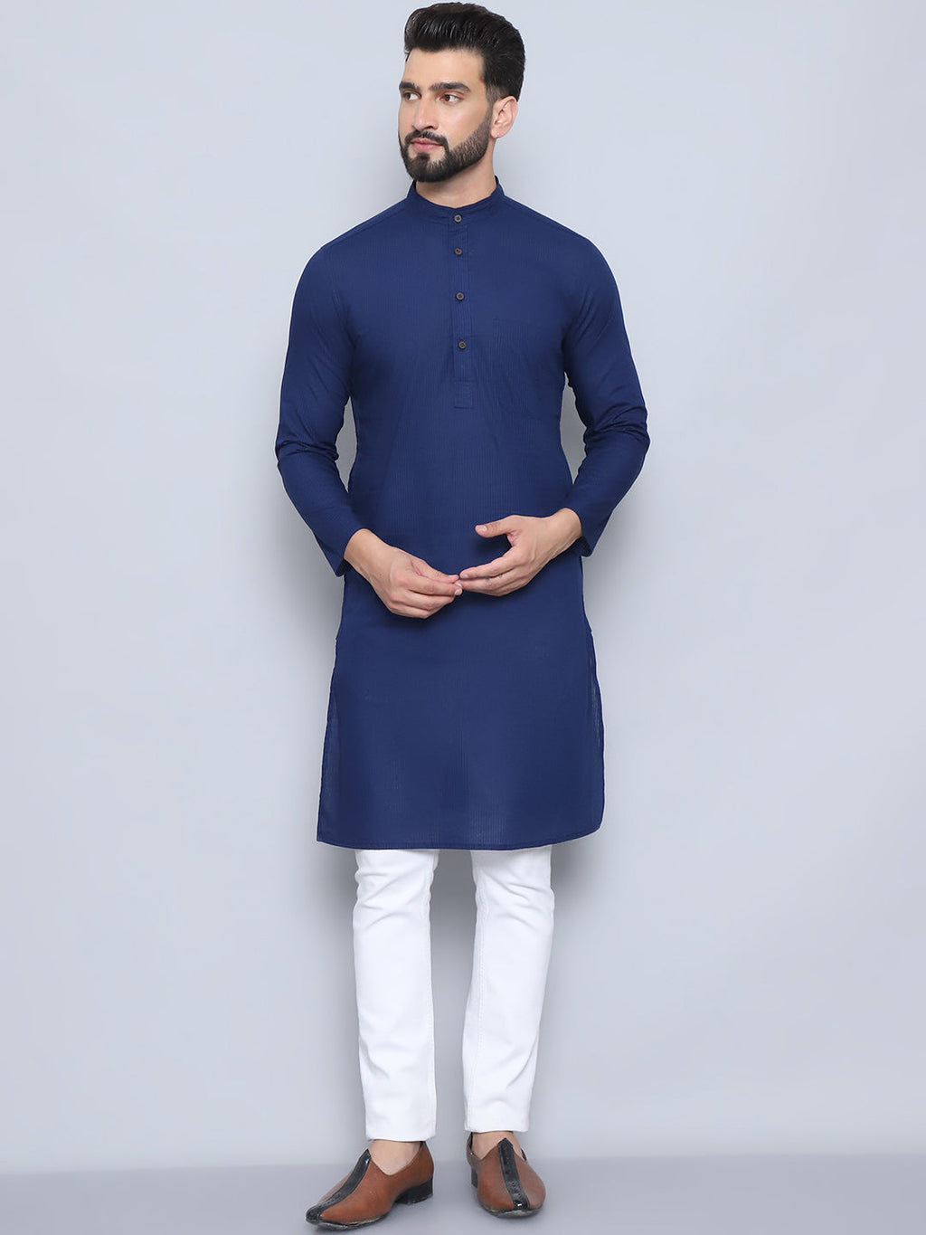Even Apparels Men's Pure Cotton Blue Kurta