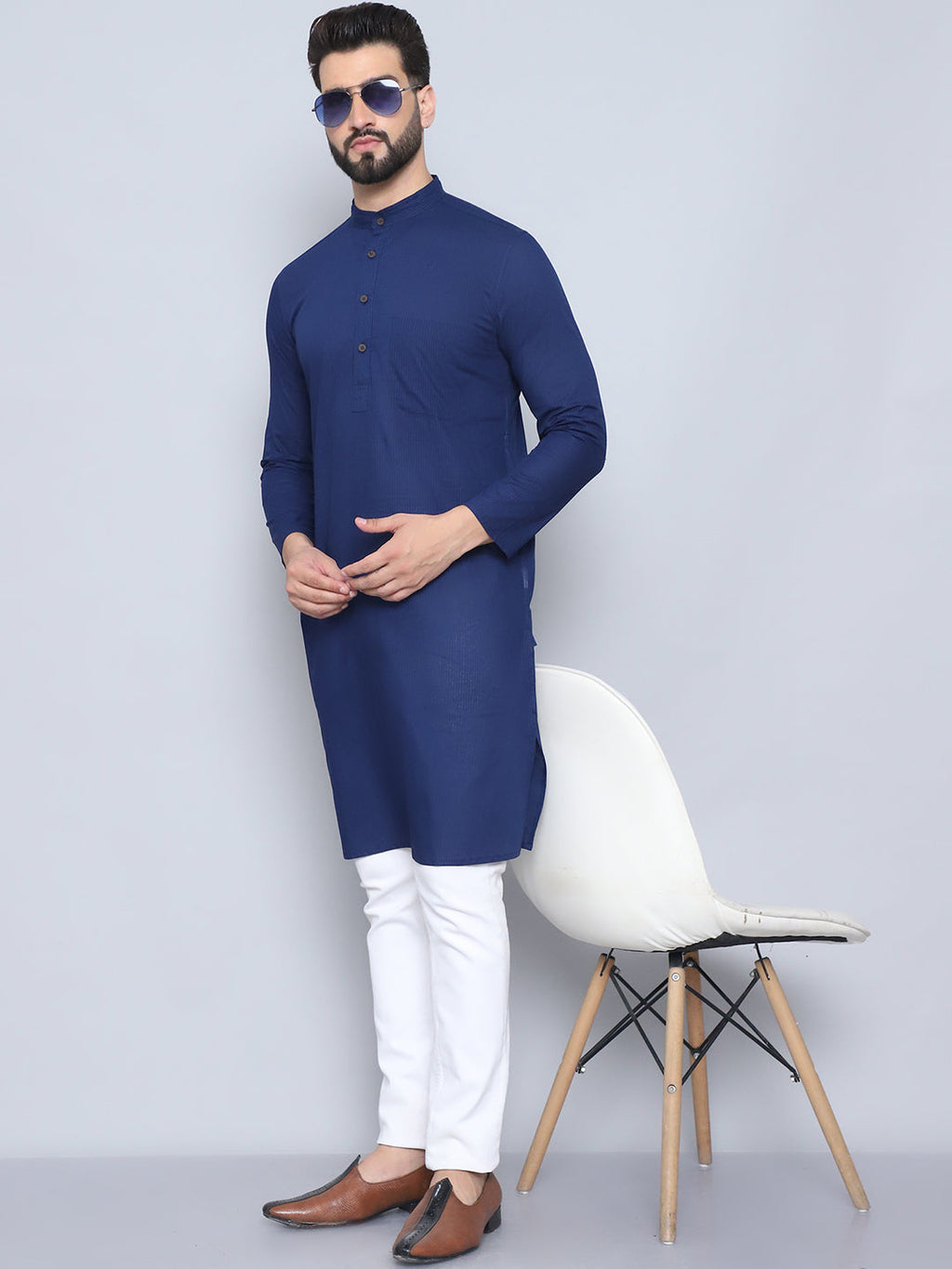 Even Apparels Men's Pure Cotton Blue Kurta
