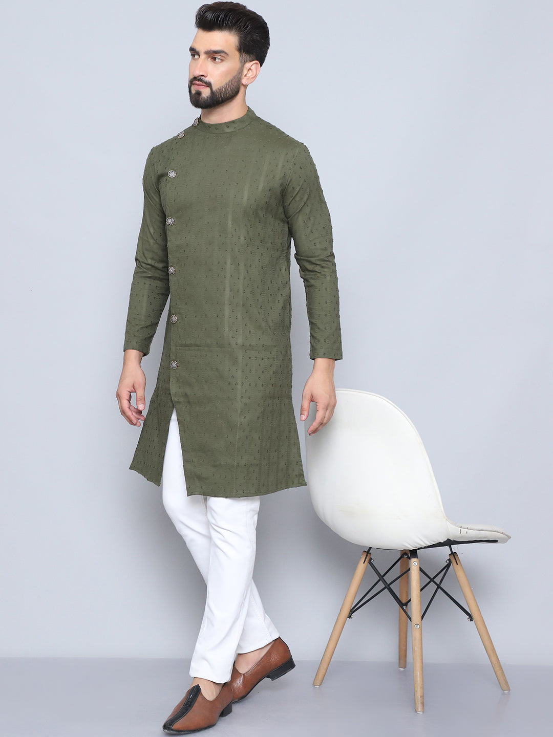 Even Apparels Men's Pure Cotton Green Sherwani Kurta