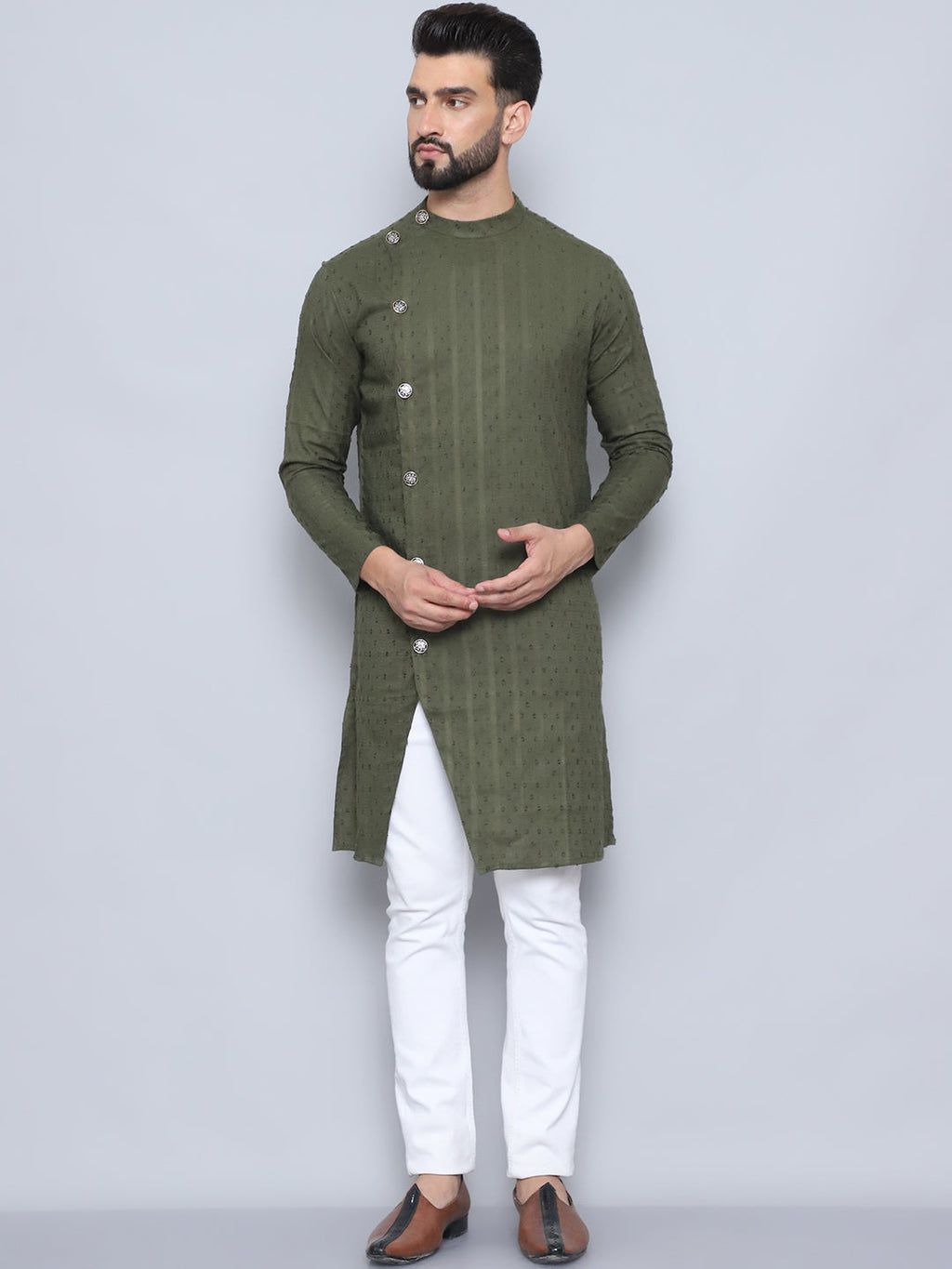 Even Apparels Men's Pure Cotton Green Sherwani Kurta