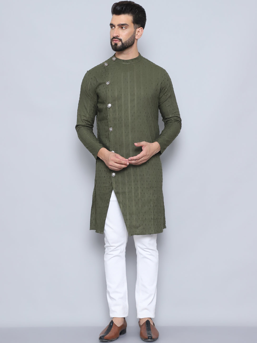 Even Apparels Men's Pure Cotton Green Sherwani Kurta