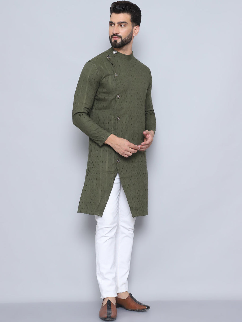 Even Apparels Men's Pure Cotton Green Sherwani Kurta