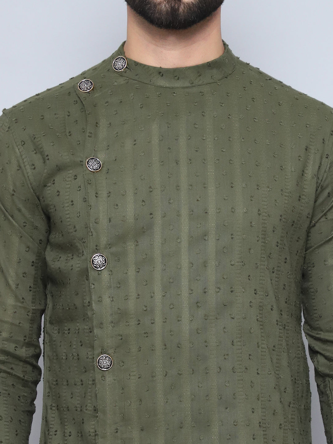 Even Apparels Men's Pure Cotton Green Sherwani Kurta