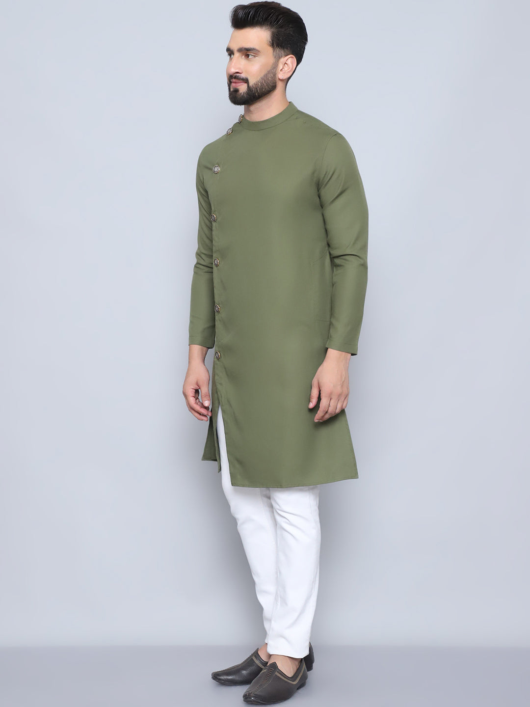 Even Apparels Men's Pure Cotton Green Sherwani Kurta