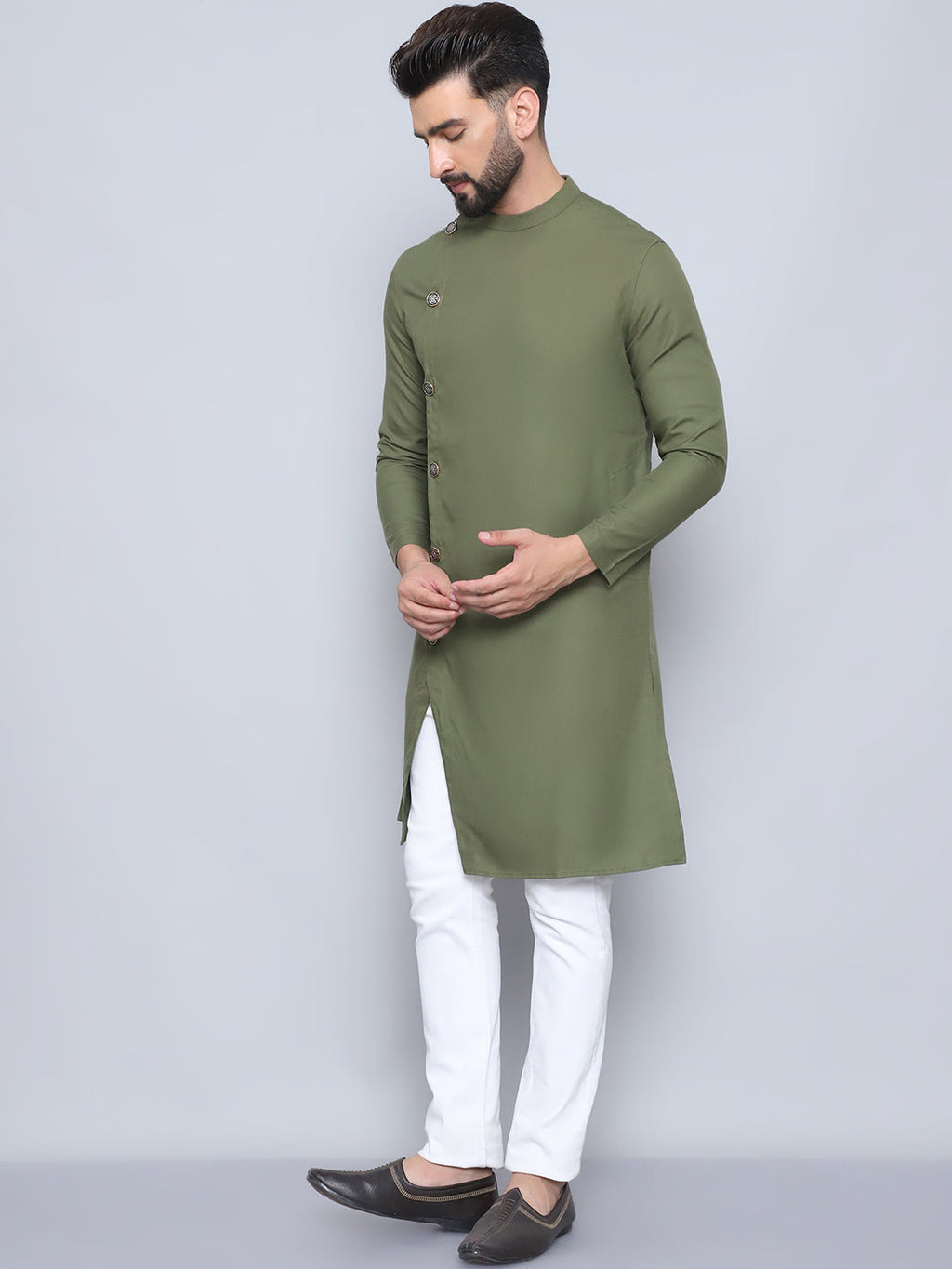 Even Apparels Men's Pure Cotton Green Sherwani Kurta