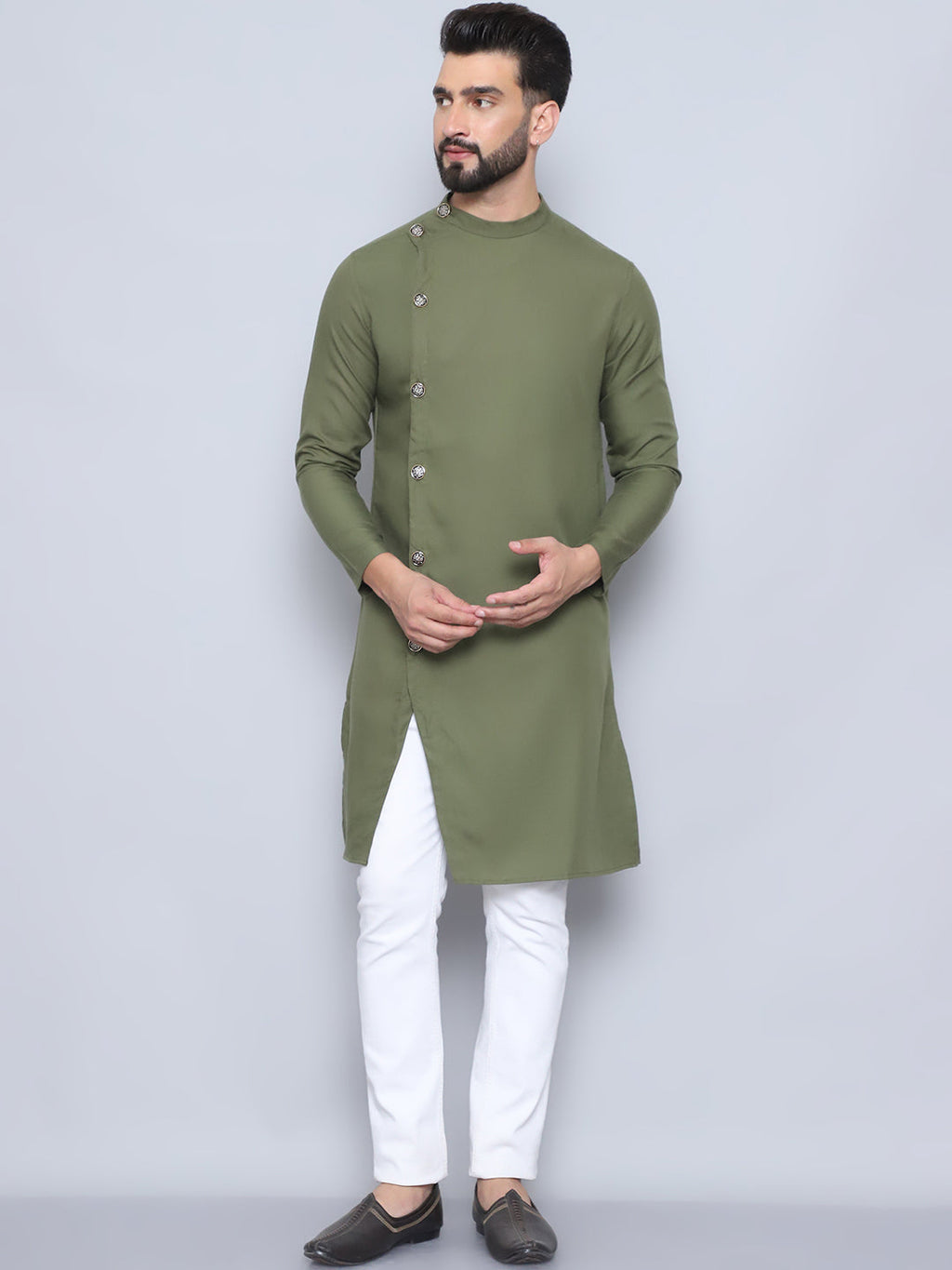 Even Apparels Men's Pure Cotton Green Sherwani Kurta