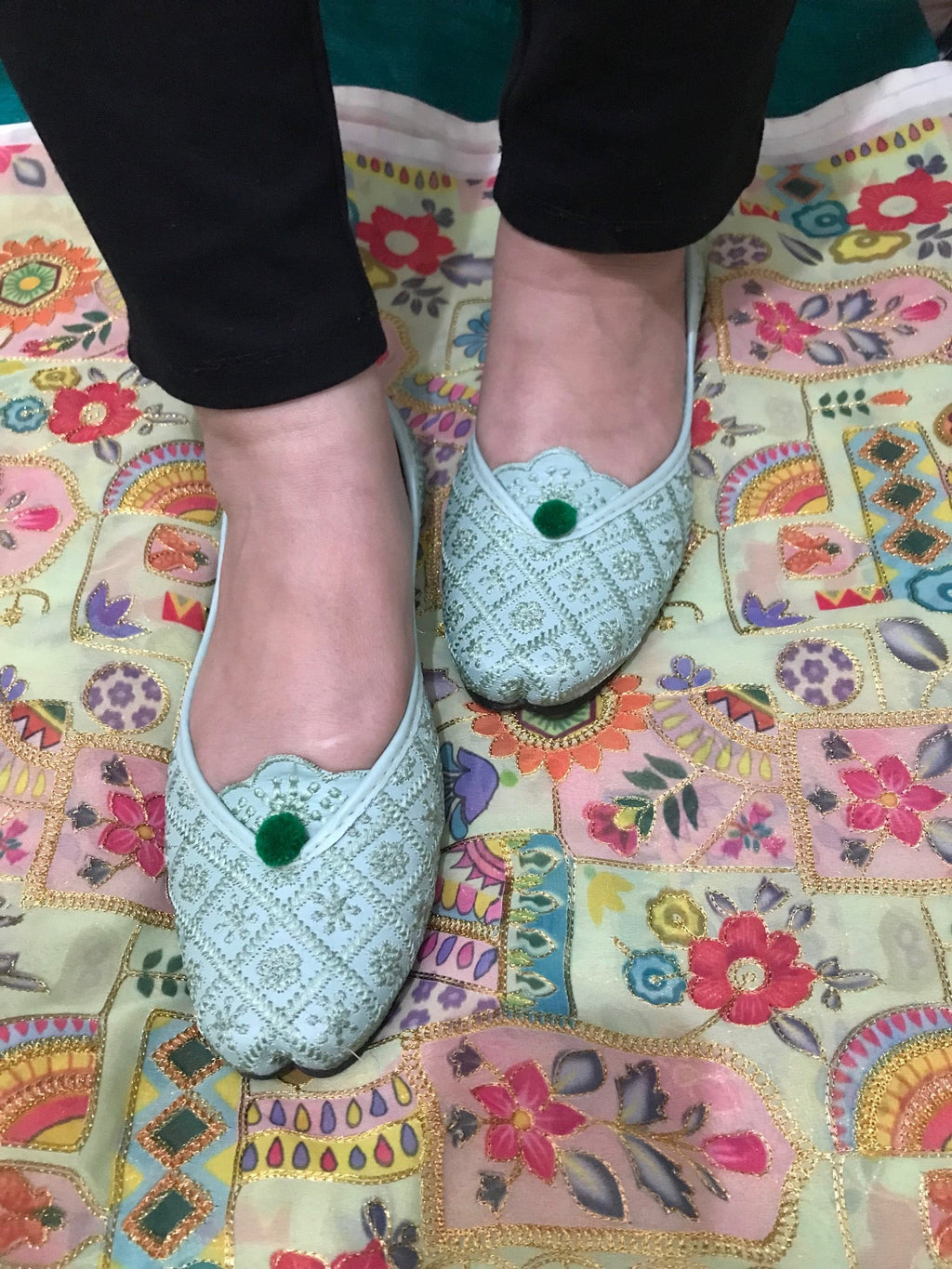 Desi Colour Women Indian Ethnic Footwear-Sea Green Front Flip