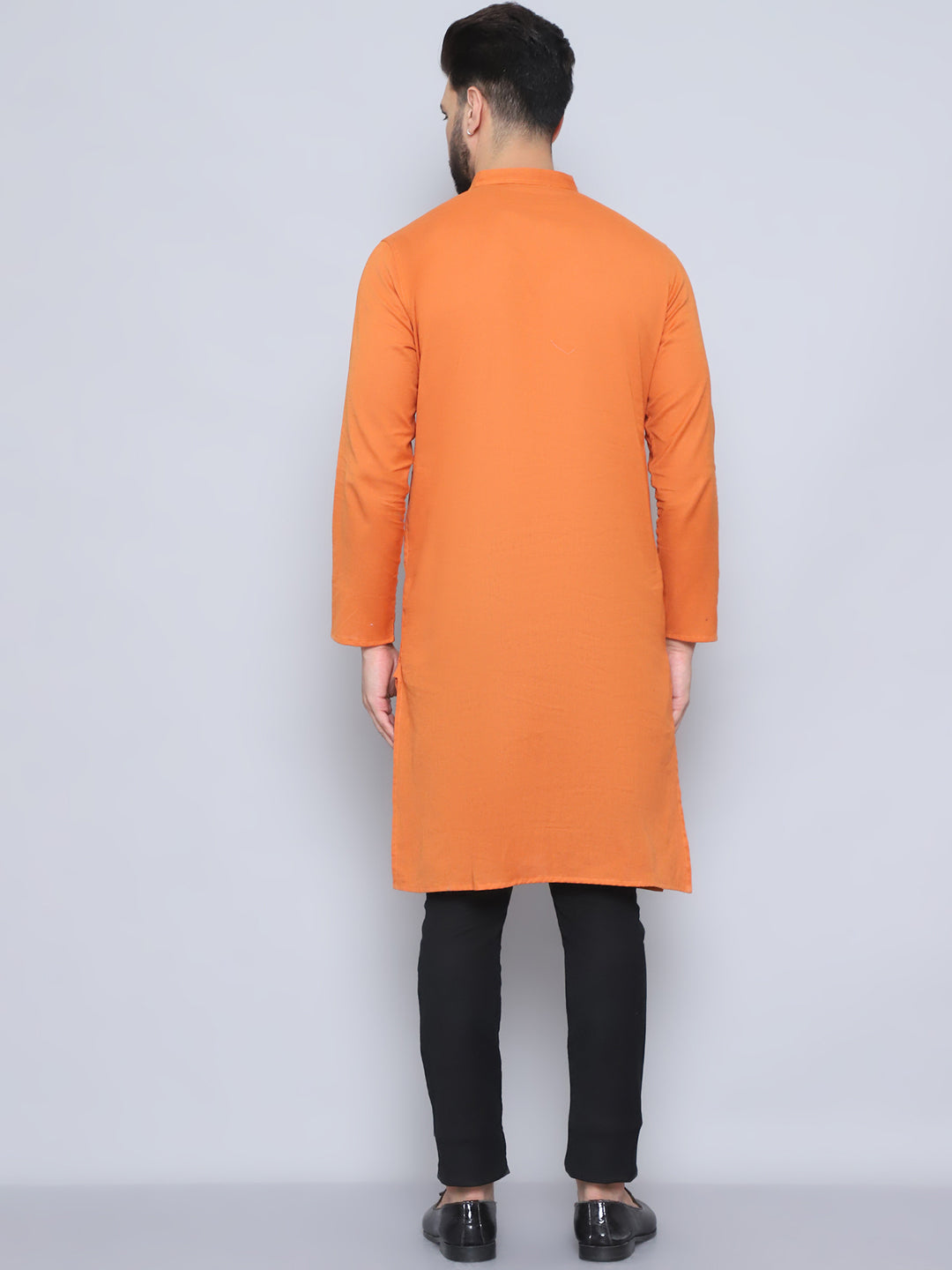 Even Apparels Men's Pure Cotton Orange Kurta