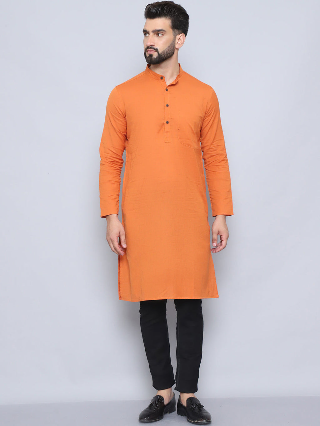 Even Apparels Men's Pure Cotton Orange Kurta