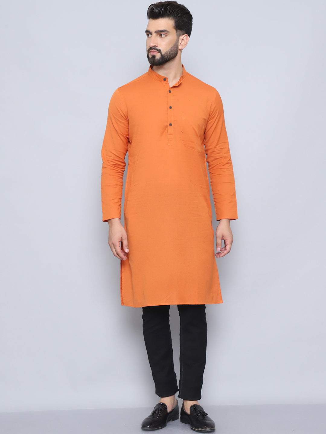 Even Apparels Men's Pure Cotton Orange Kurta