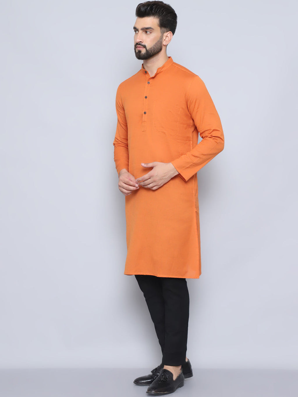 Even Apparels Men's Pure Cotton Orange Kurta