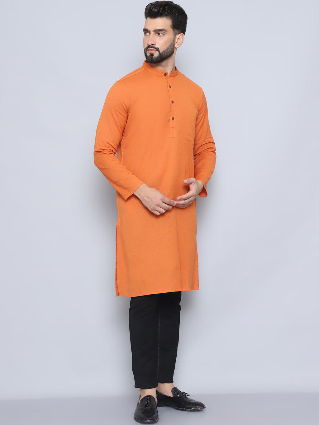 Even Apparels Men's Pure Cotton Orange Kurta