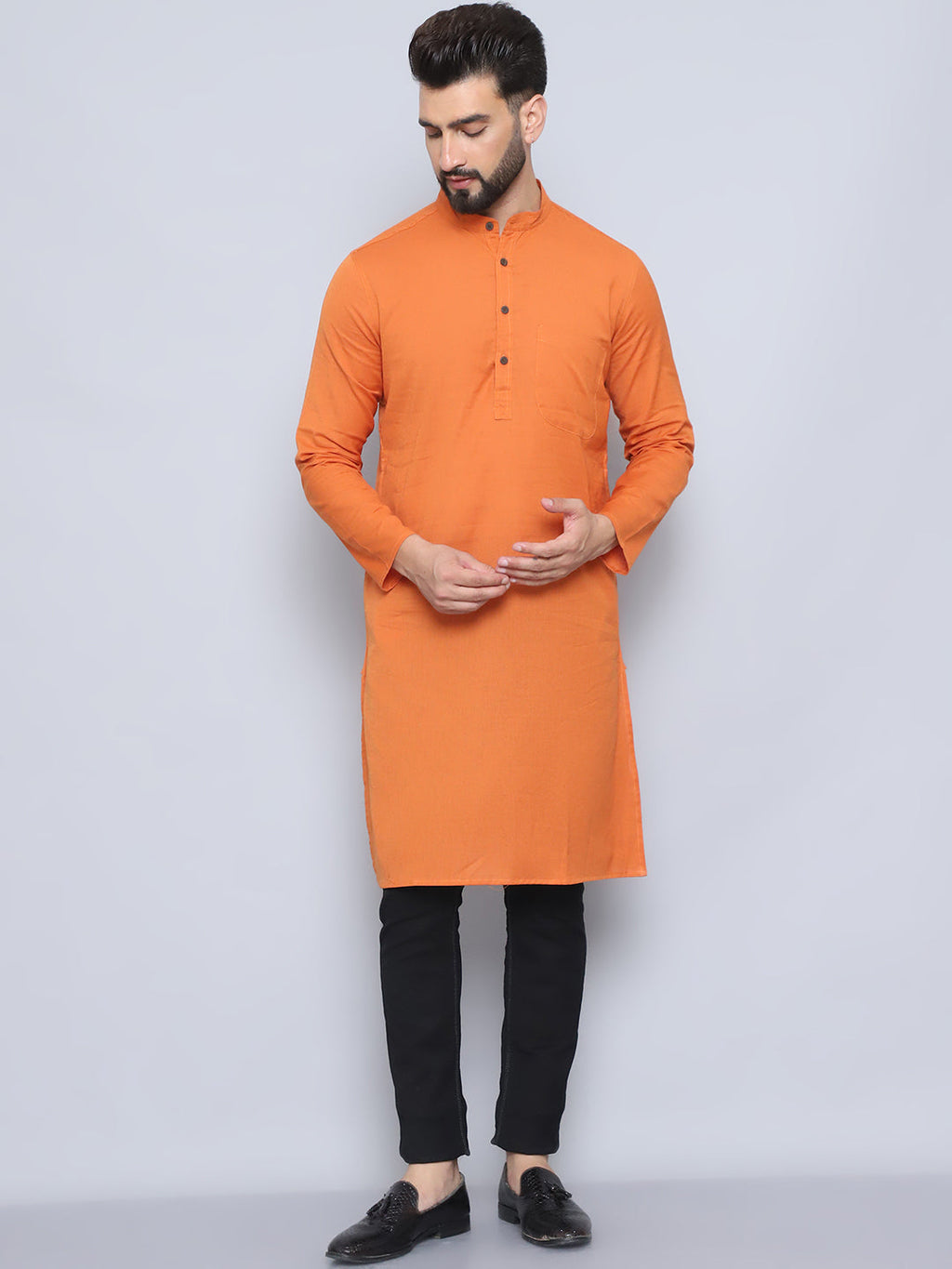 Even Apparels Men's Pure Cotton Orange Kurta