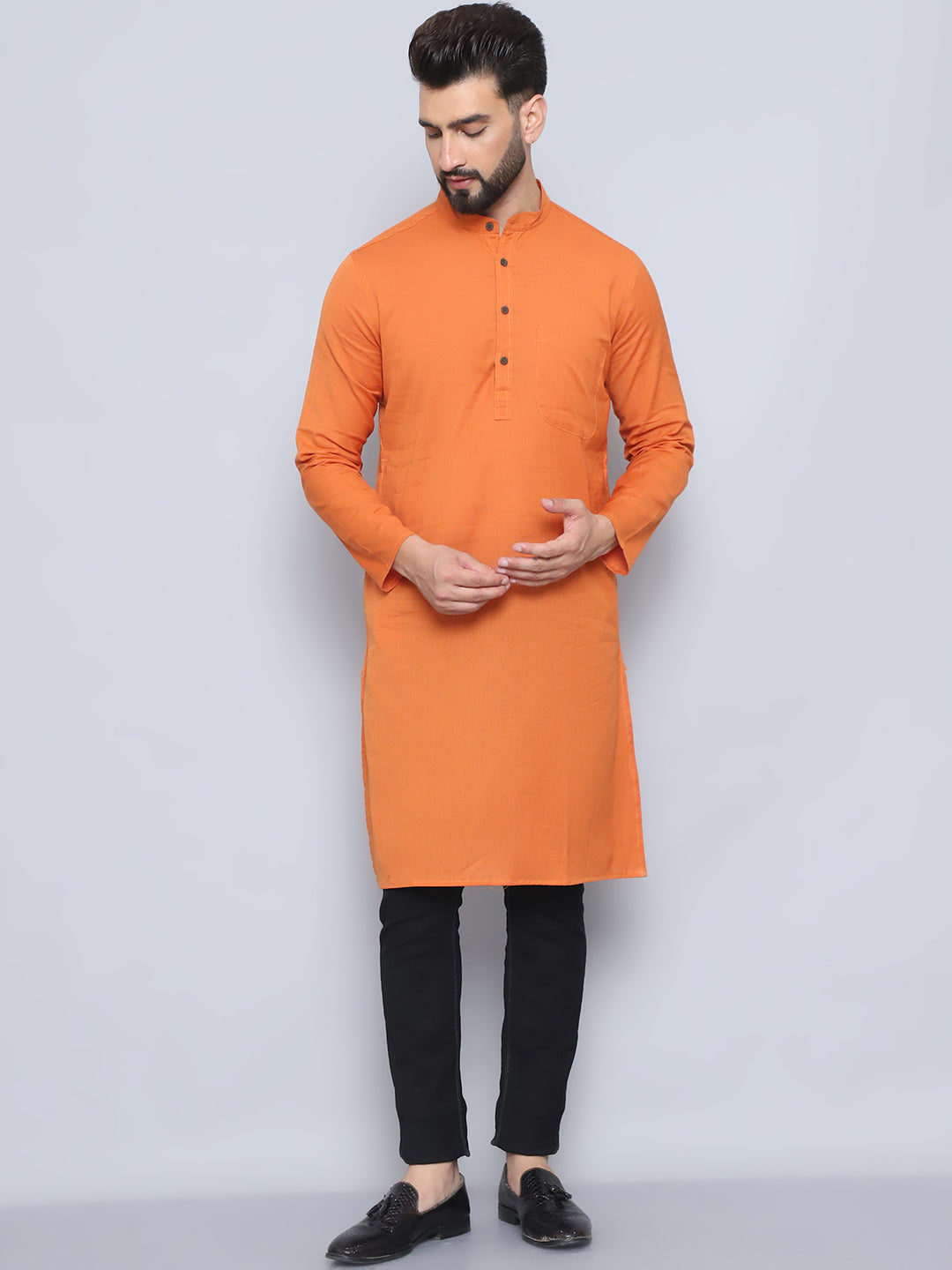 Even Apparels Men's Pure Cotton Orange Kurta