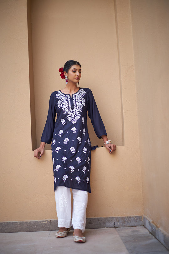 Rangreza Ethnic Chikankari Rayon Kurta Blue