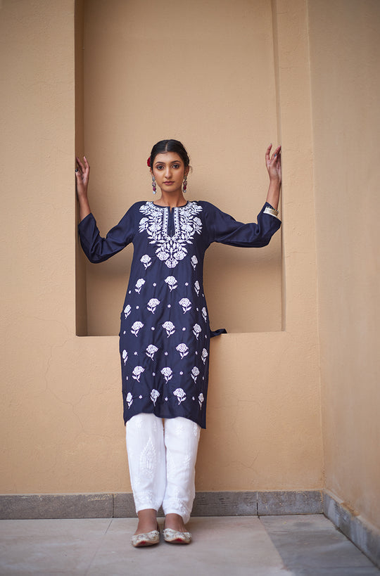 Rangreza Ethnic Chikankari Rayon Kurta Blue