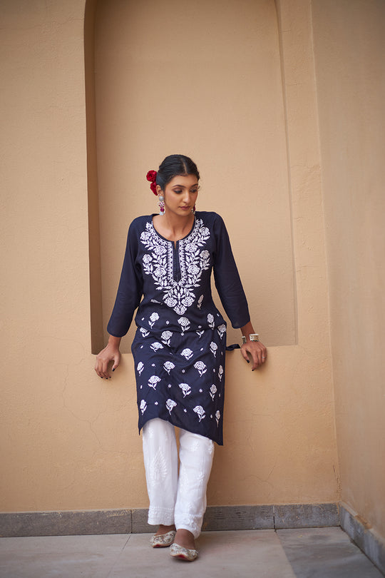 Rangreza Ethnic Chikankari Rayon Kurta Blue