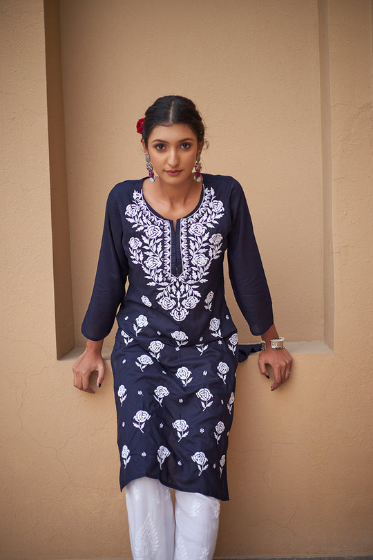 Rangreza Ethnic Chikankari Rayon Kurta Blue