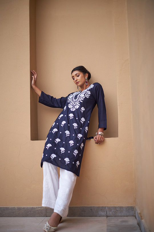 Rangreza Ethnic Chikankari Rayon Kurta Blue