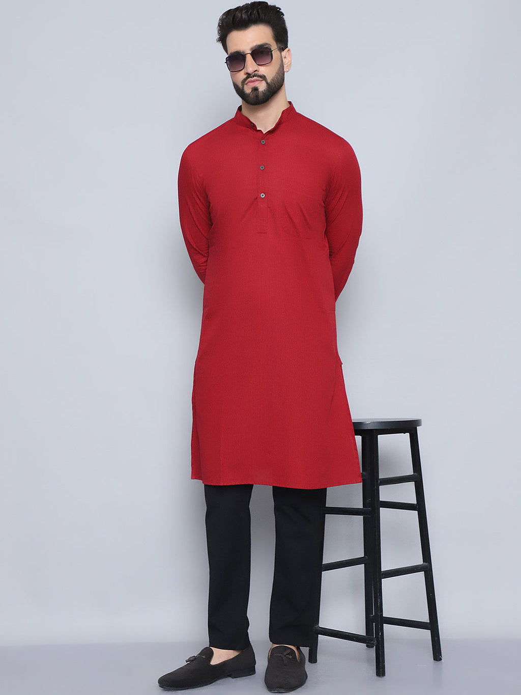 Even Apparels Men's Pure Cotton Maroon Kurta