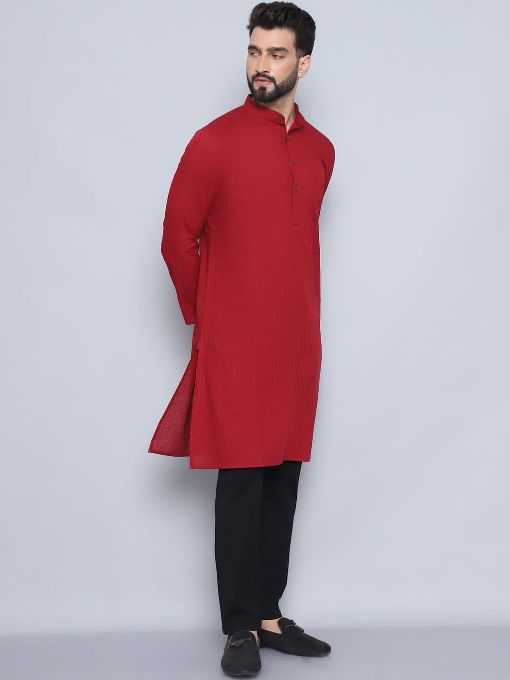 Even Apparels Men's Pure Cotton Maroon Kurta