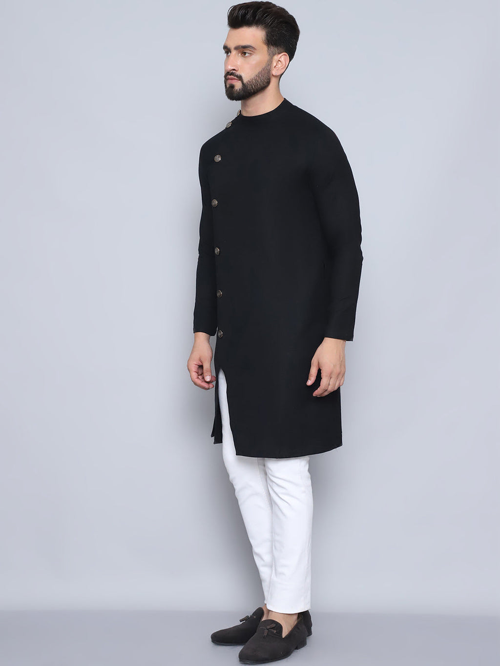 Even Apparels Men's Pure Cotton Black Sherwani Kurta