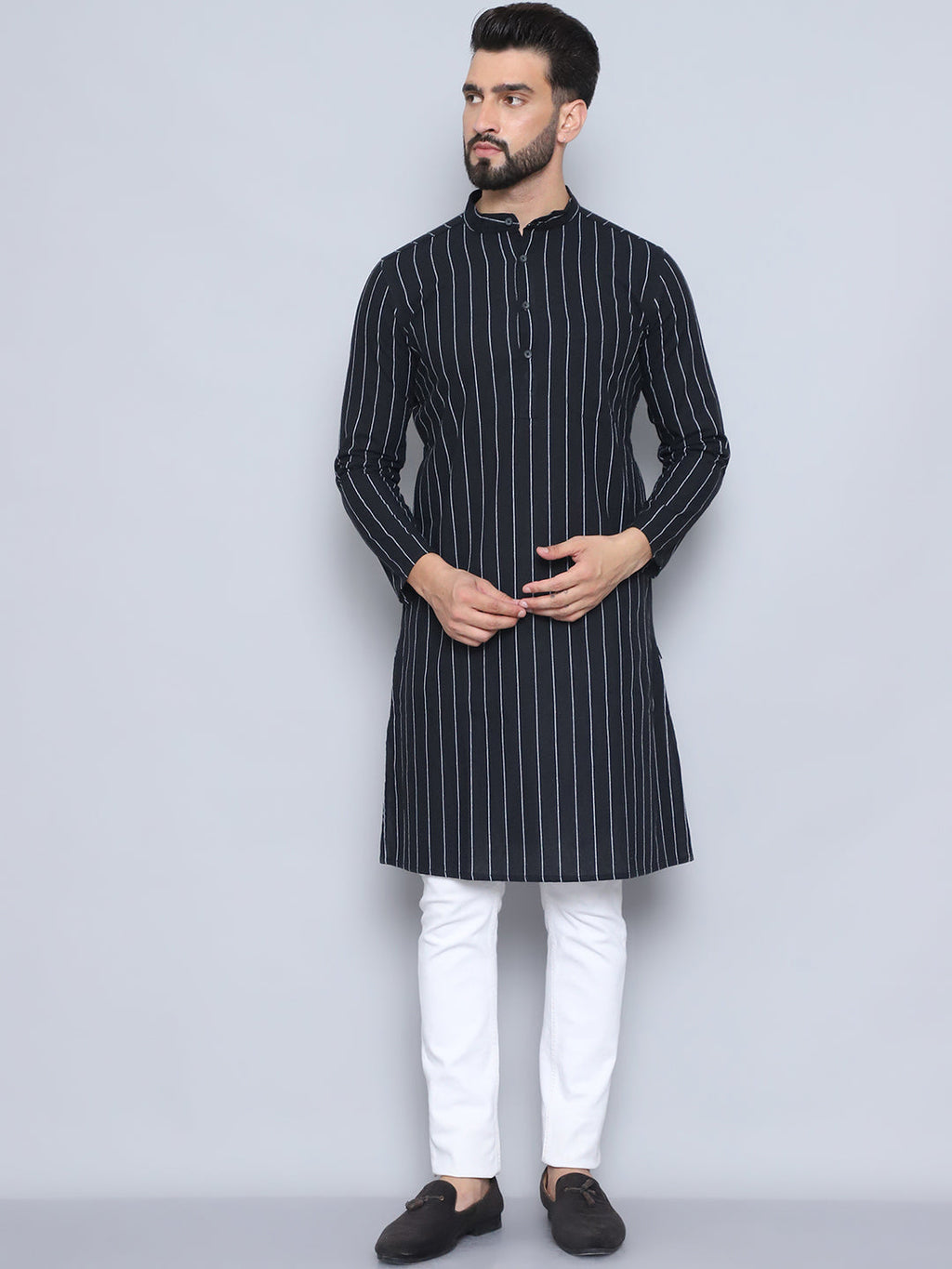 Even Apparels Men's Pure Cotton Black Kurta