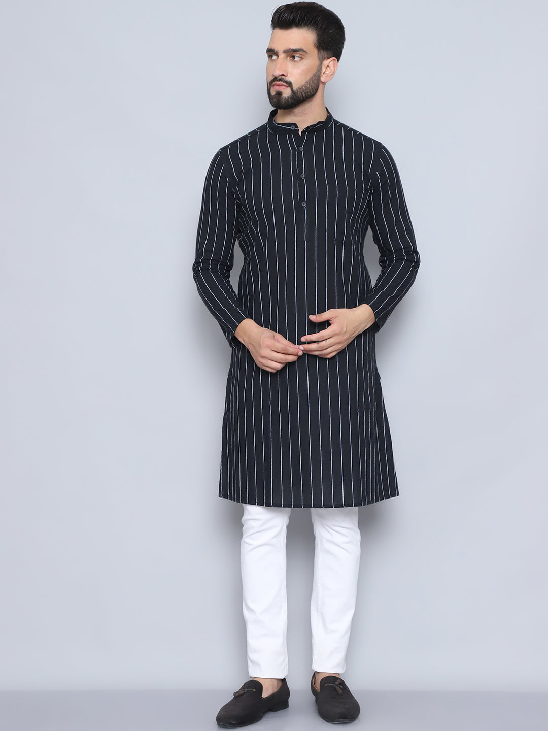 Even Apparels Men's Pure Cotton Black Kurta