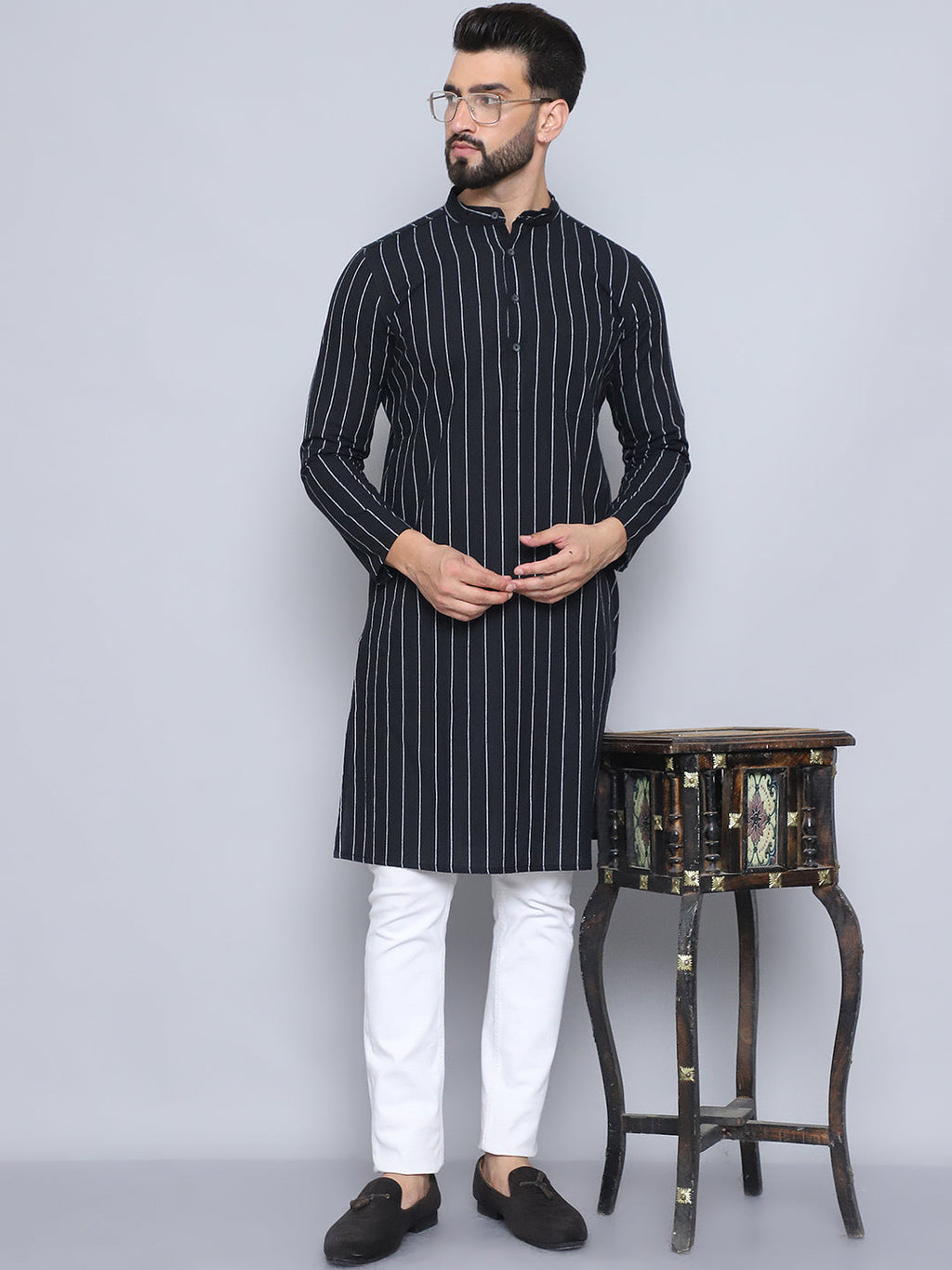Even Apparels Men's Pure Cotton Black Kurta