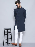 Even Apparels Men's Pure Cotton Blue Sherwani Kurta