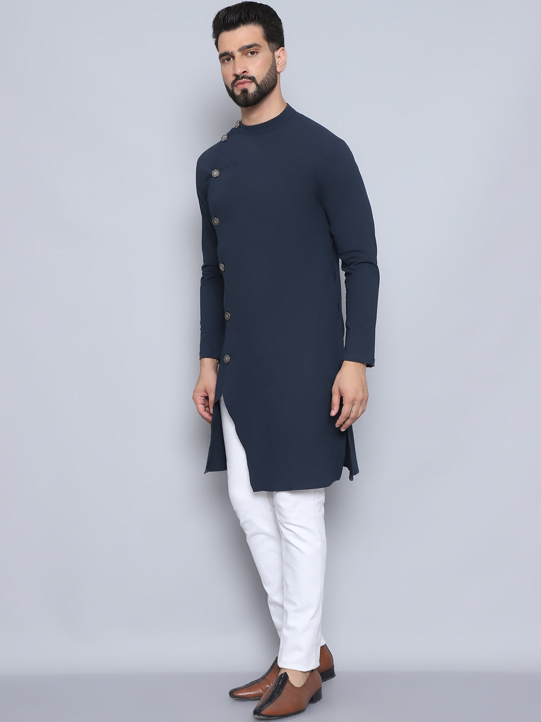 Even Apparels Men's Pure Cotton Blue Sherwani Kurta