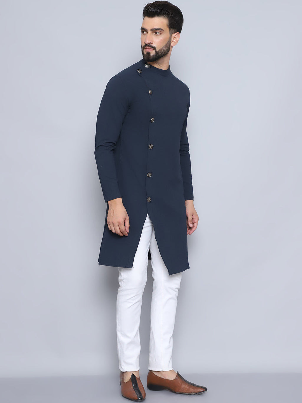 Even Apparels Men's Pure Cotton Blue Sherwani Kurta