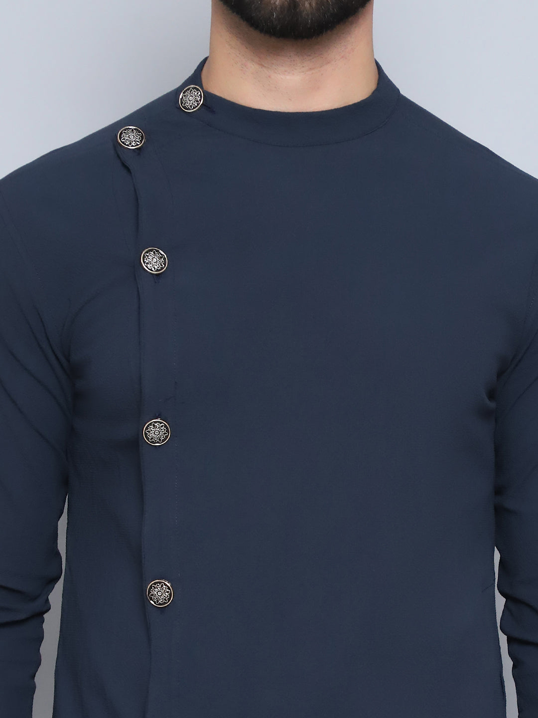Even Apparels Men's Pure Cotton Blue Sherwani Kurta