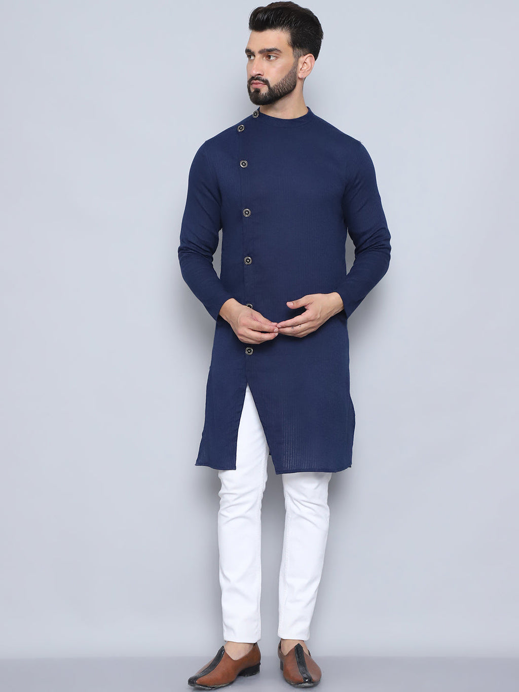 Even Apparels Men's Pure Cotton Blue Sherwani Kurta