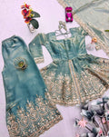 Evanik Seagreen Fendy Satin With Embroidered Real Mirror Work Plazzo Set