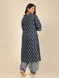 Aramya Straight Soft Cotton Block Print Women's Kurta - Blue