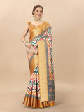 Lorenvalley Fashion Charming Zigzag Digital Print Saree With Heavy Rich Zari Border & Blouse - Mutlicolor