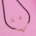 Estele Gold-Polished Traditional Mangalsutra Necklace Set with White Austrian Crystals for Women
