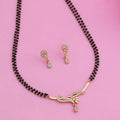 Estele Gold-Polished Twine Braid Mangalsutra Necklace Set with White Austrian Crystals for Women