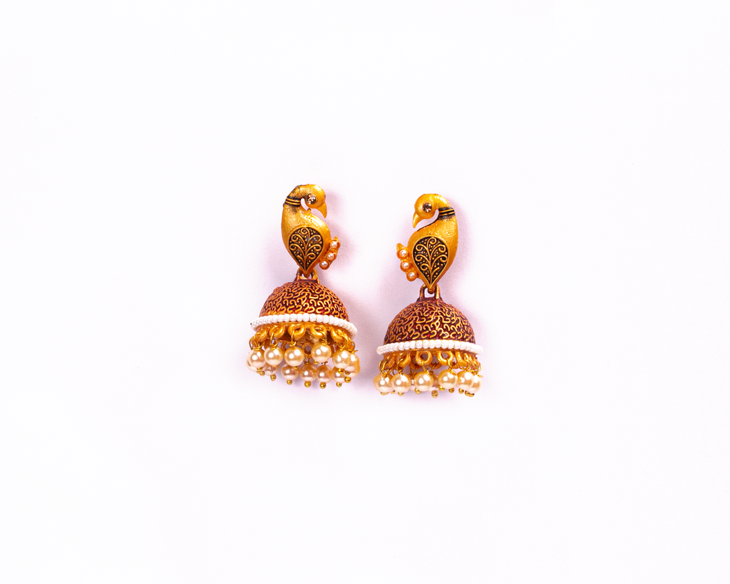 Gold-Polished Alloy Peacock Shape Jhumki Earrings - The Pari