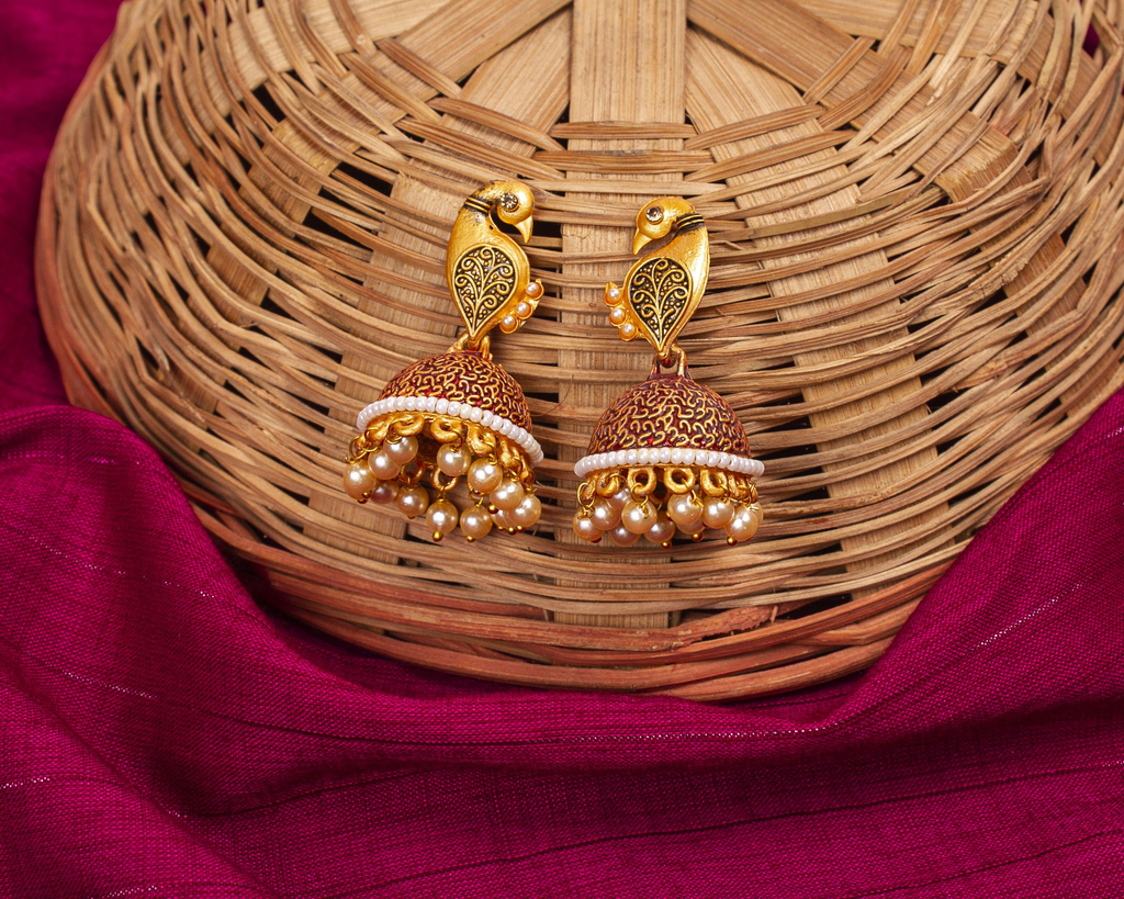 Gold-Polished Alloy Peacock Shape Jhumki Earrings - The Pari