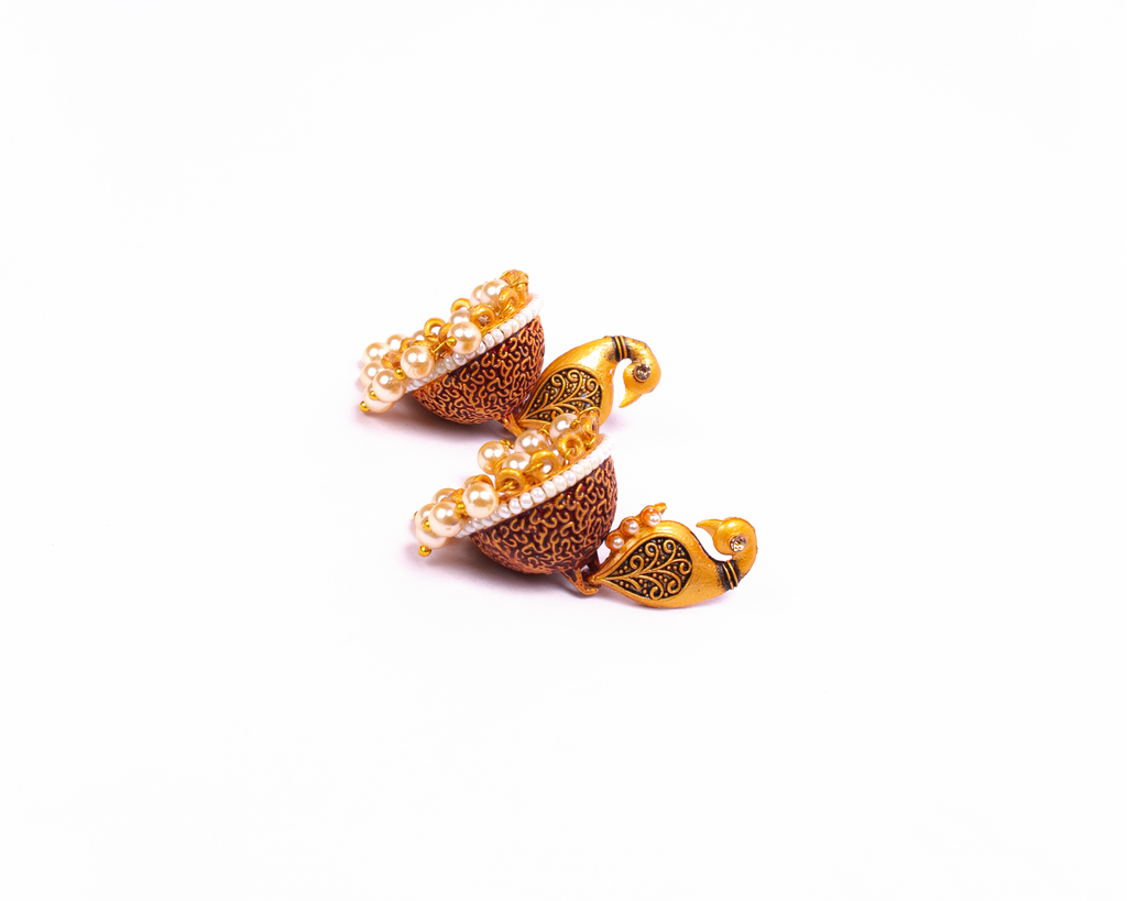 Gold-Polished Alloy Peacock Shape Jhumki Earrings - The Pari