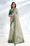 Green Net Organza Georgette Cord & Sequence Embroidered Saree - Mohmanthan Majestica