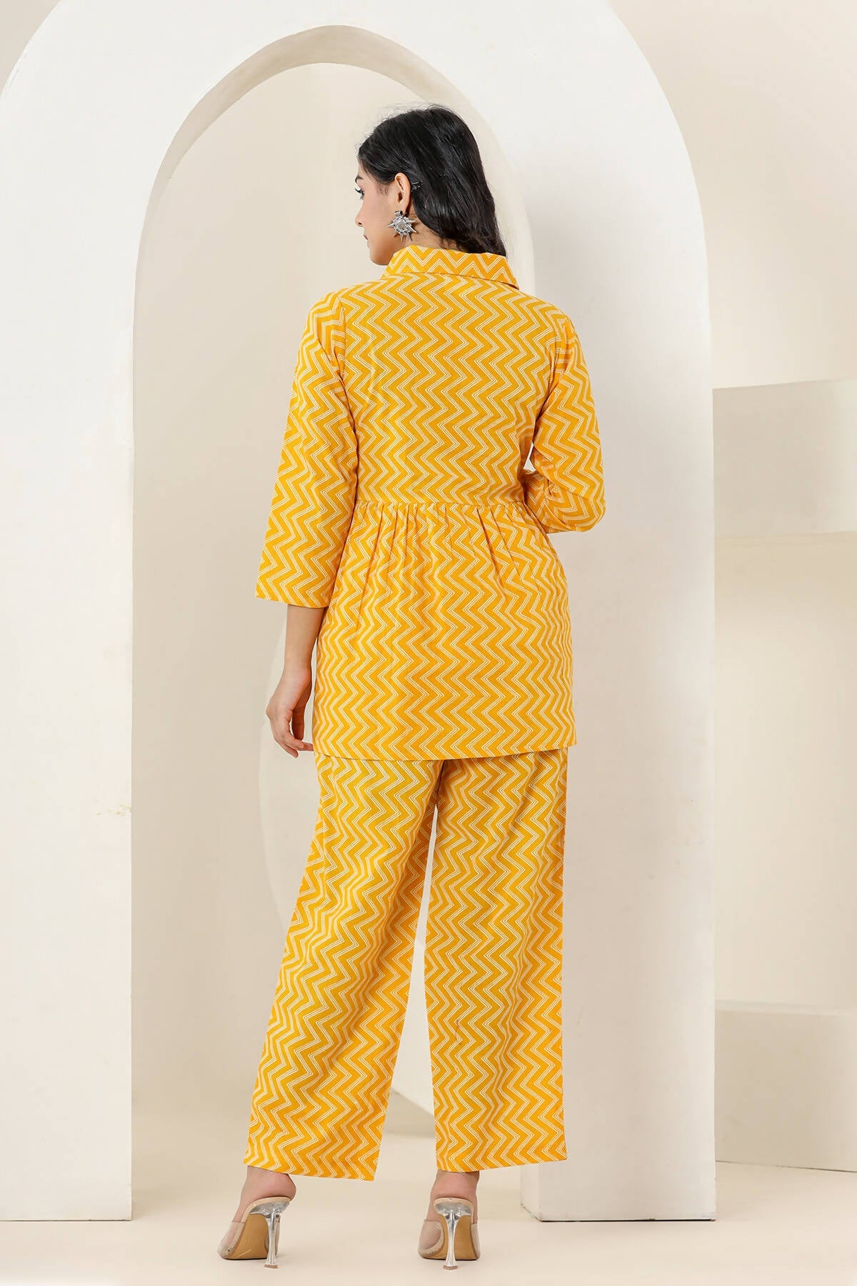 Kaajh Women's Yellow Zigzag Print Cotton Co-ord Set